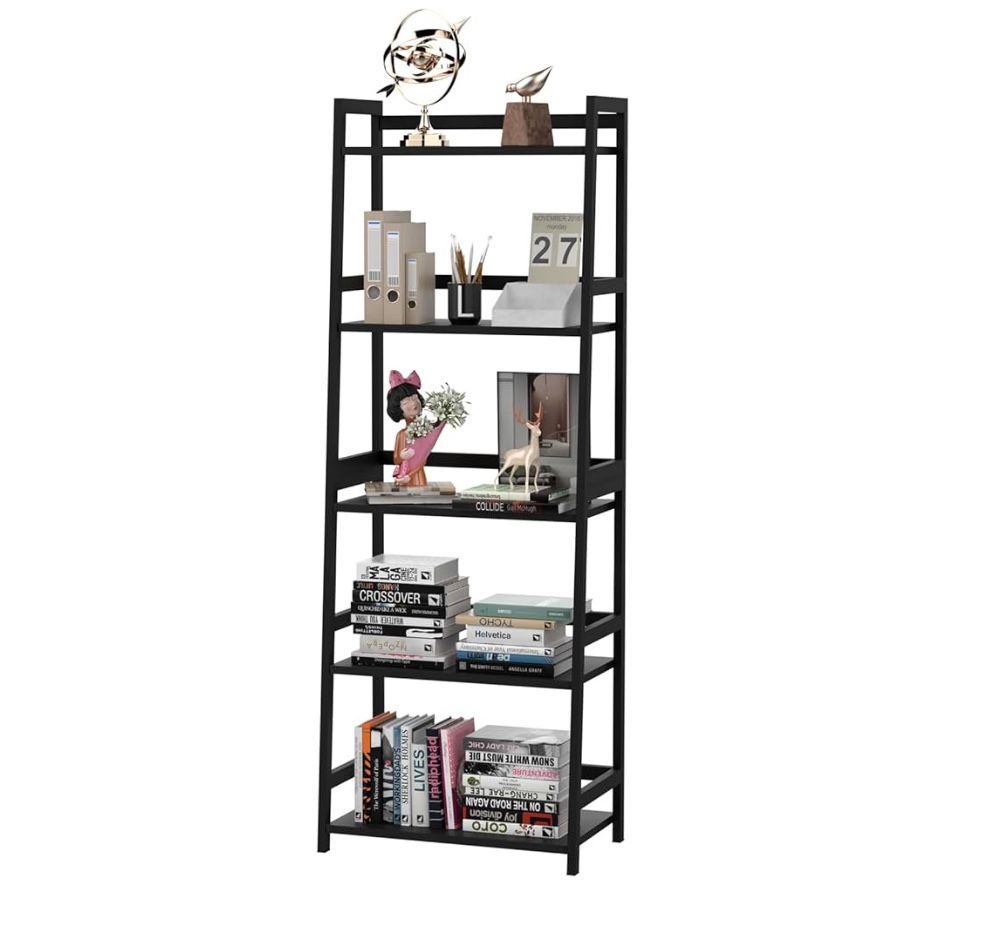 WTZ Bookshelf, White Book Shelf, Ladder Bookcase, 5 Tier Tall Book case for Bedroom, Living Room, Office, MC-508