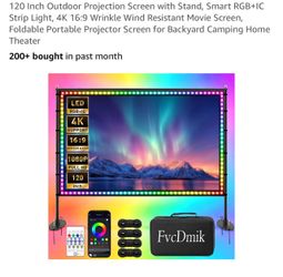 120-Inch Outdoor Projector Screen with Stand & RGB back strip