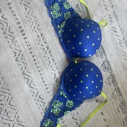Victoria Secret Blue And Neon Green Bra