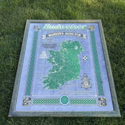 Vintage Budweiser “Map of Noble Erin” Ireland Pub Mirror
