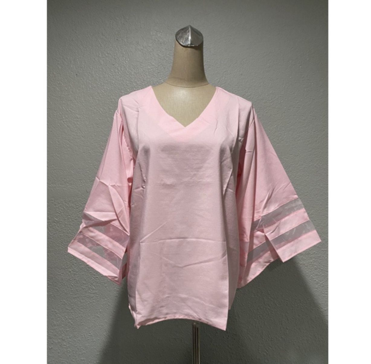 Pink Sheer Cuff Blouse L