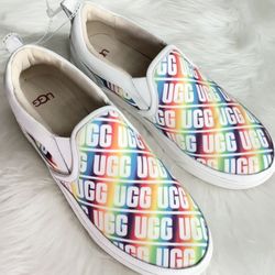 UGG Kaplan Slip On Shoes White Rainbow Youth Size 5Y Comfort Canvas Brand New.