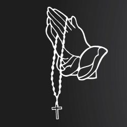 Sticker Calcomania Oracion Rosario Hands Praying Religious 5"x6" Vinil