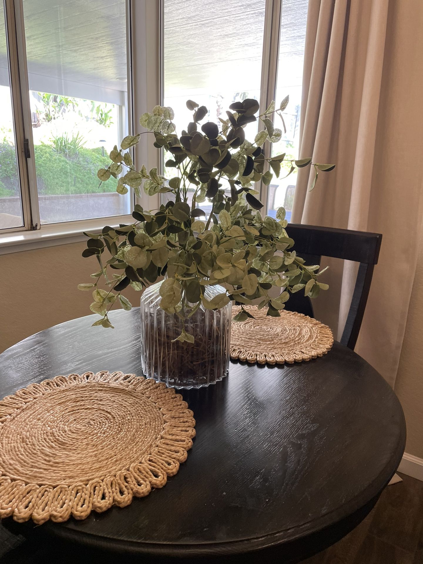 Faux Eucalyptus stems and vase