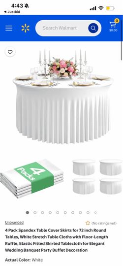 4 pack 72” round White Spandex Tablecloth