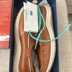SAS Catalina Sandstone Lace Up Boat Shoes Womens 10 W Brown Leather Moc Toe Nautical Preppy