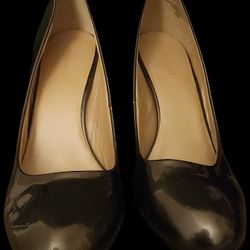 Nine West Pumps Heels Silver Patent Leather Round Toe Slip On Size 11