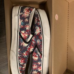Flora/Red Vans slip-ons $24