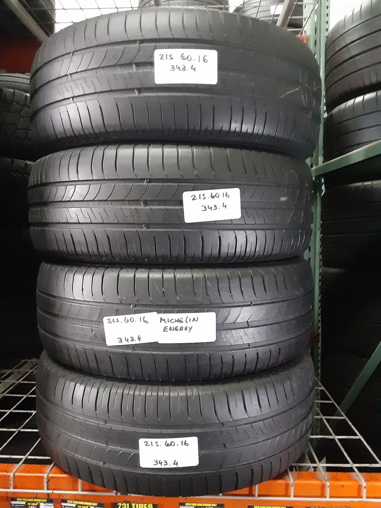 (4) USED TIRES P215/60R16 MICHELIN ENERGY SAVER A/S 216/60R16 ALL SEASON TOURING CAR TIRES 215 60 16