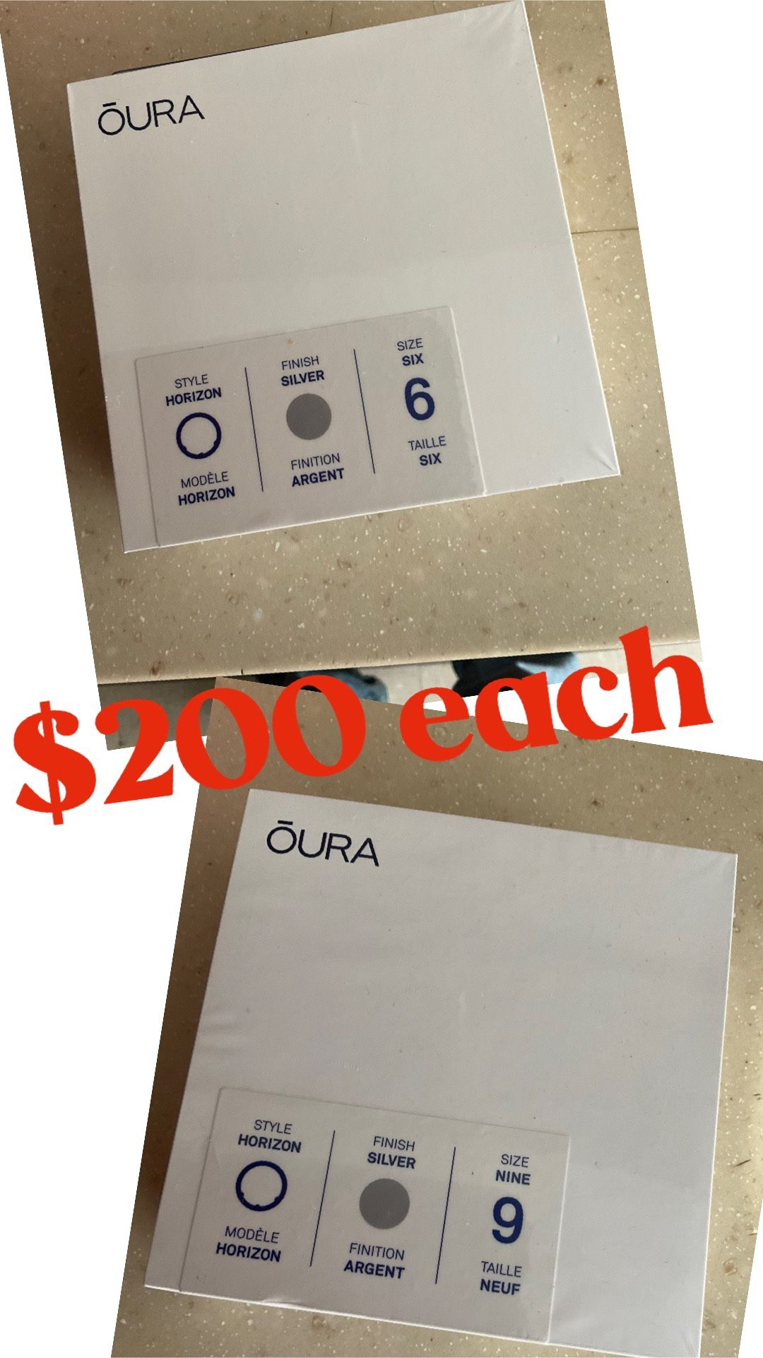 Oura Gen3 Horizon Ring Size 6 & 9 - Silver Chrome Finish