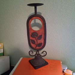 Candle Holder, Wood & Wrought Iron, 16"