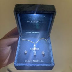 14k gold plate zirconia set earrings and cross necklace