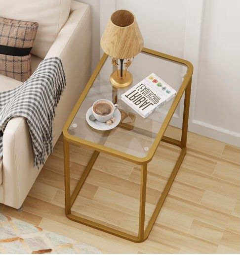 Glass Rectangle End Table -Gold