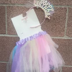 Girls Happy Bday Tutu And Tiara New