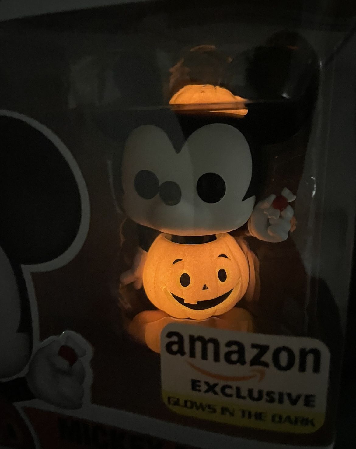 GLOW Mickey Mouse Pumpkin Costume Funko Pop *MINT IN HAND* Amazon Exclusive GITD Halloween Trick Treat Disney 1218 with protector