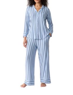 NWT GAP BODY WOMEN'S 2-PC. XL NOTCH COLLAR PAJAMA SET IN BLUE STRIPE
