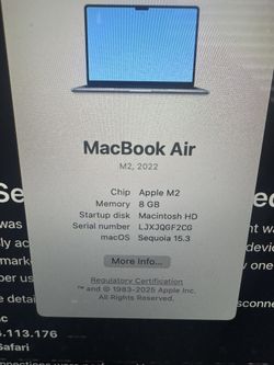 Mac Book air 13 In 256gb, M2