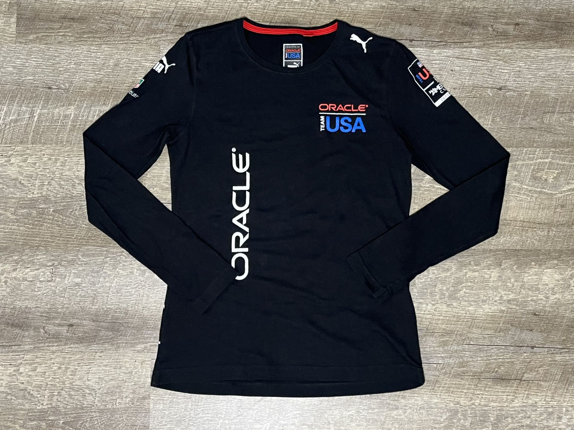 PUMA Shirt Men's Medium Black America's Cup Sailing Cotton Long Sleeve Team USA