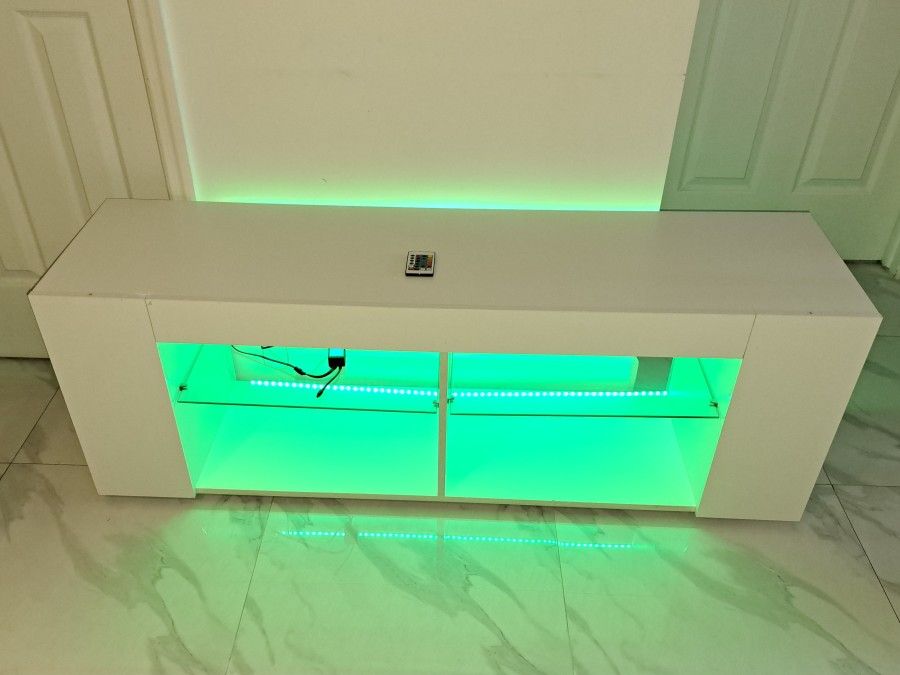 White TV Stand LED Light & Remote Control