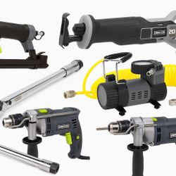 Master Mechanic Tool Lot: 1/2” Torque Wrench, Hammer Drill, Reciprocating Saw, Air Ratchet, Tire Inflator, Stapler