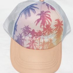 Los Angeles Trucker Hat Palm Tree graphic pink. One size.