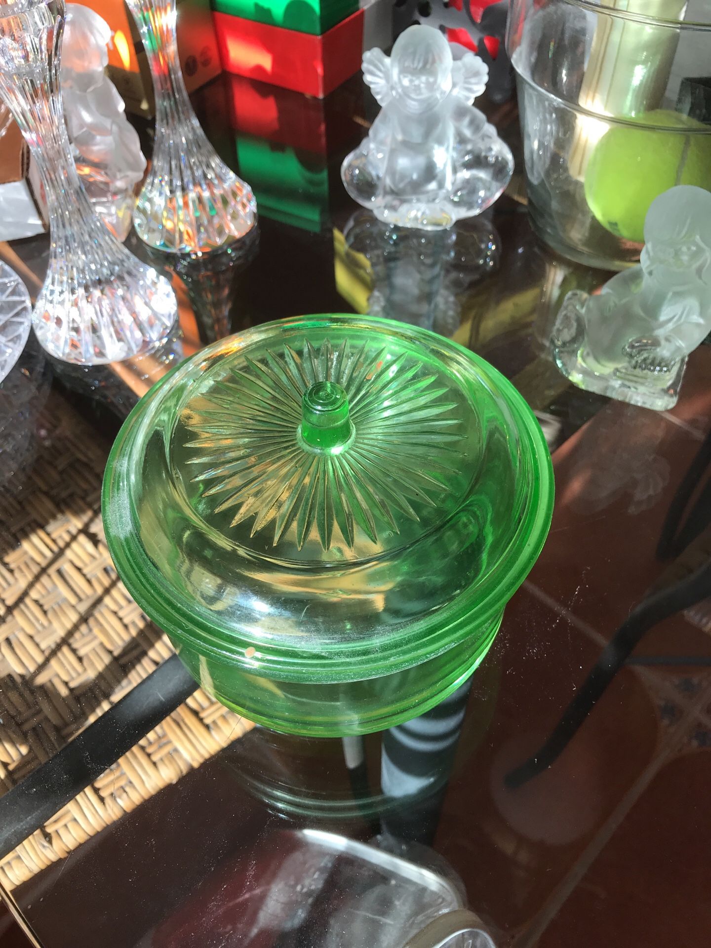 Rare lime green glass candy dish