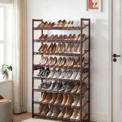 Lmr08a Shoe Rack, 8-Tier Shoe Organizer, Metal Shoe Storage for Garage, Entryway, Set of 2 4-Tier Stackable Shoe Shelf, with Adjusta
