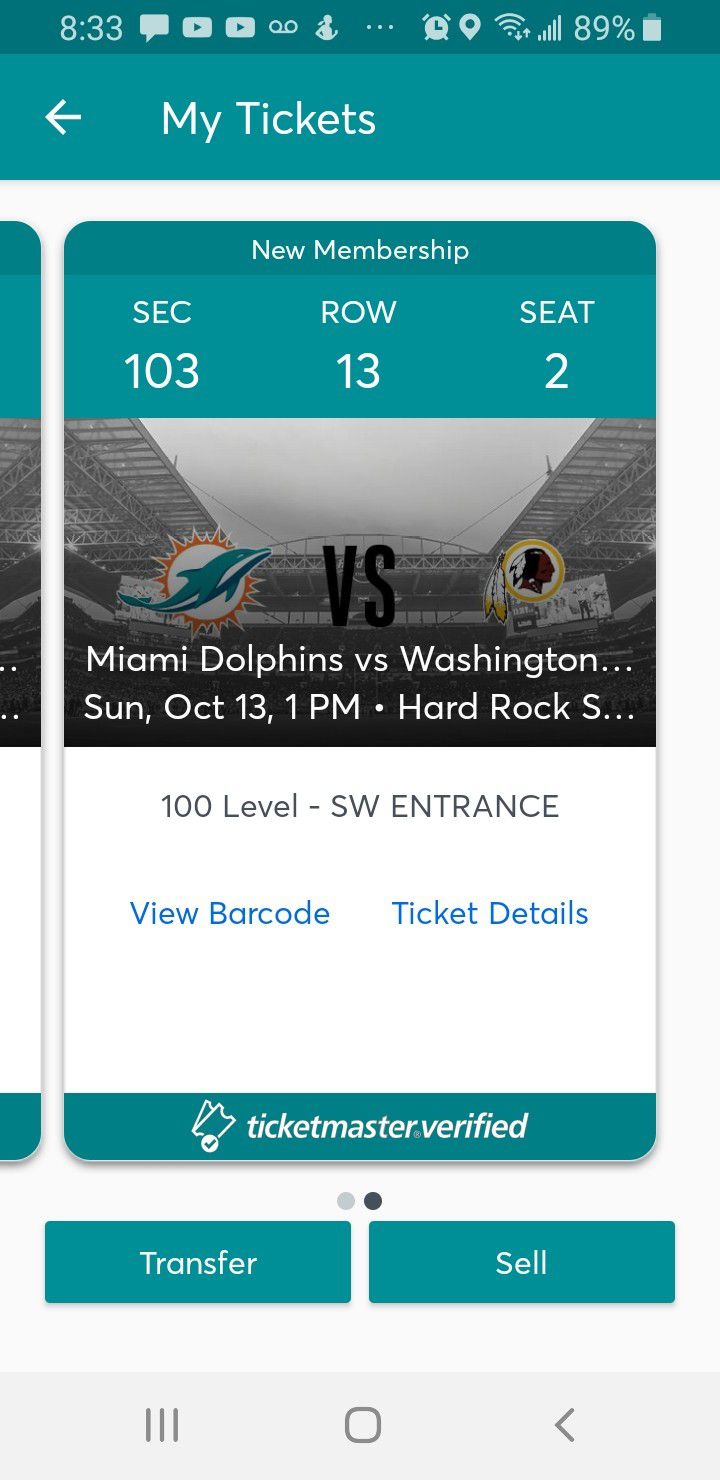 Dolphins vs Redskins Tickets