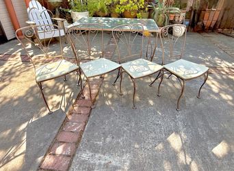 Vintage Wrought Iron And Glass Patio Set