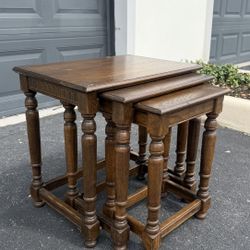 Vintage Nest of 3 Oak Tables by Ethan Allen | Space-Saving Set