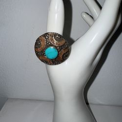Vintage .925 Navajo Turquoise Patterned Ring -size 9