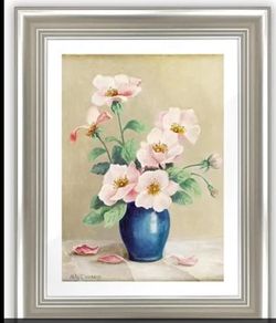 Flower oil painting, vintage framed murals