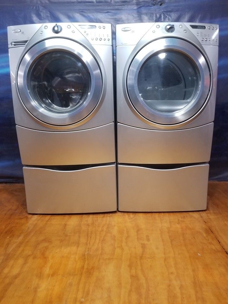 Silver Whirlpool Washer And Electric Dryer Free Delivery And Installation With A 90 Days Warranty