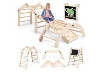 Pikler Triangle Set Foldable Wooden Toddler Climbing Toys Indoor, Playground Jungle Gym for Kids, Montessori Climbing Set for Toddlers