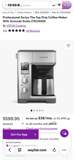 Lotus Top Drip Coffee Machine MSRP $600