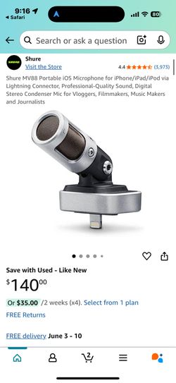 Shure Mv88 iPhone Pro Mic Music Mic . $55