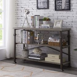 3 Tier Console Sofa Table, Industrial Rustic Entryway Table with Storage Shelf for Living Room