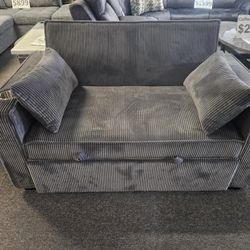 Brand New Dark Gray Corduroy Twin Sofa Bed (Pull-Out: 59" x 61" / 70" x 33" / 26" H)