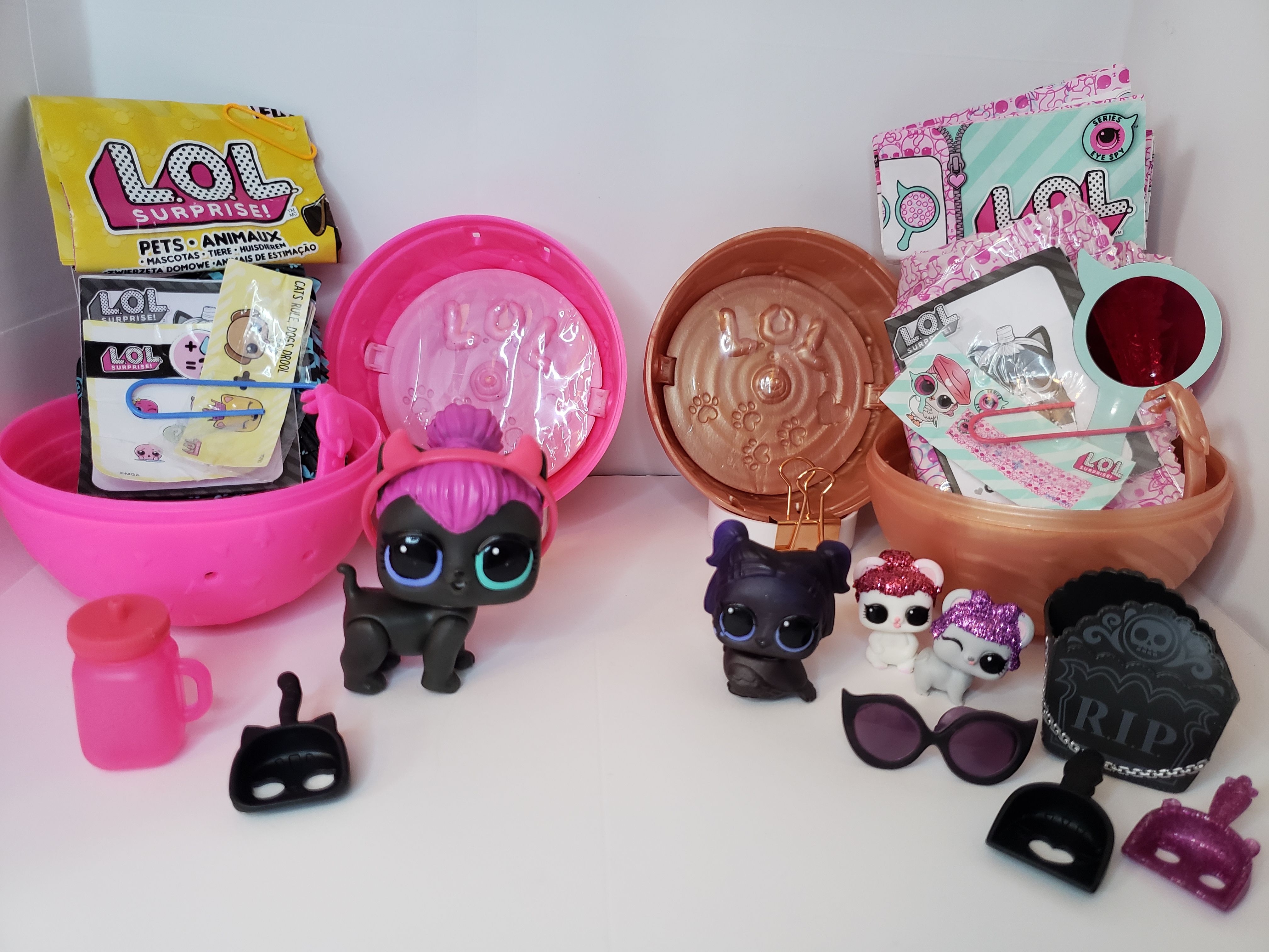 LOL Surprise Pets Ultra Rare Dusk Raven Sugar Squeak & Sneak + Spicy Kitty