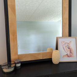 Large Mirror Mountable Black Natural Wood Grain Rectangle 