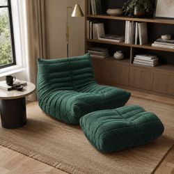 Green Velvet High Density Foam Injected Lounge Accent Caterpillar Chair w/ Ottoman [NEW IN BOX]  * Compressed * ** Retails for $500