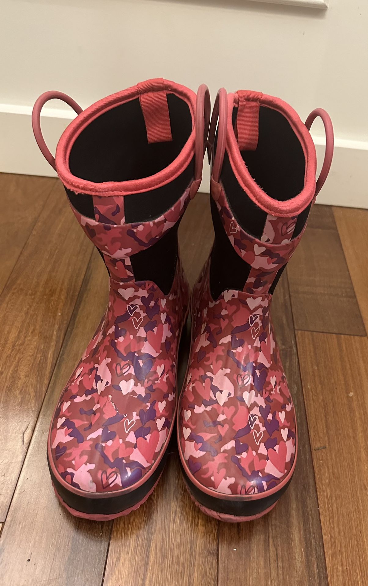 Western Chief Pink Black Rain Boots Hearts Big Kids Size 4