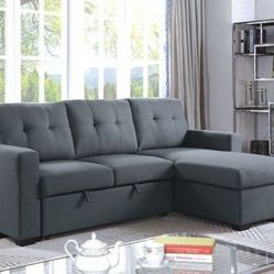 Brand New Dark Gray Reversible Sectional Sofa With Pull-out Sleeper 
