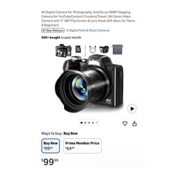Brand new 4K Digital Camera for Photography, Autofocus 56MP Vlogging Camera for YouTube/Content Creators/Travel, 16X Zoom Video Camera with 3" 180°Fli