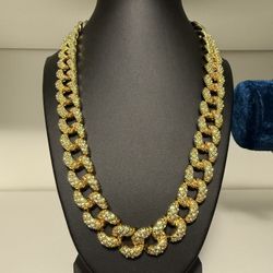 18k Gold Plated Diamond  Bubble Cuban Link Necklace