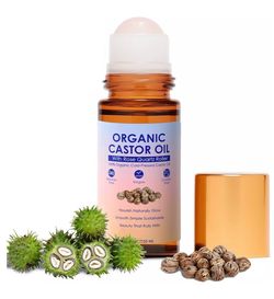 Castor Oil Rose Quartz Roller Ball, 100% Pure Cold-Pressed & Unrefined - Rose Quartz Castor Oil Roller for Hair Growth, Eyelashes, Eyebrows & Skin (1)