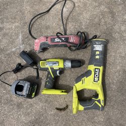 Ryobi P271 Drill Sawzall W Charger And Corded Skil Multi Tool for