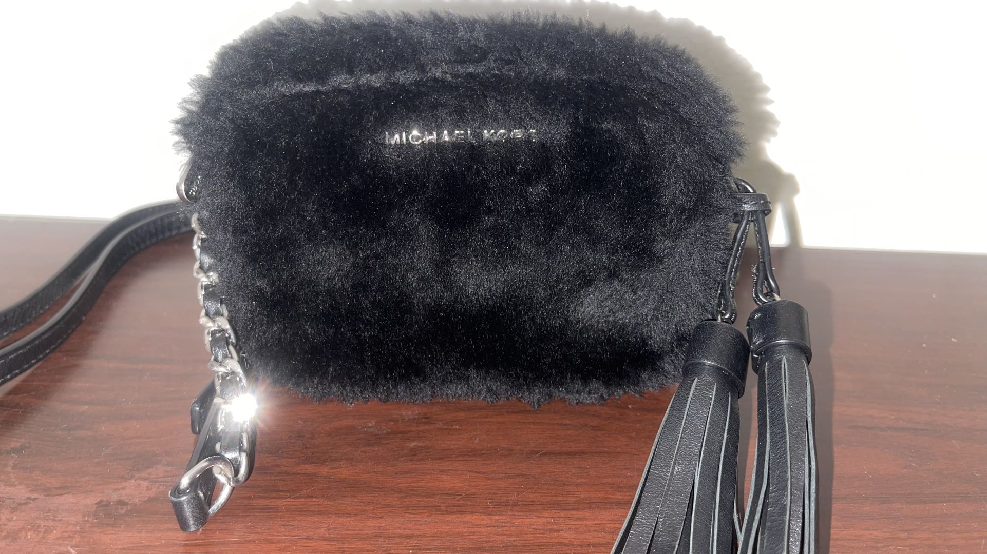 Michael Kors Black Shearling Leather Trim Shoulder Bag