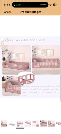 Twin Size Floor Bed Frame for Kids Wood Montessori Floor Beds with Fence Railings & Support Slats fo