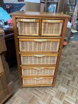 Rattan wicker basket dresser chest